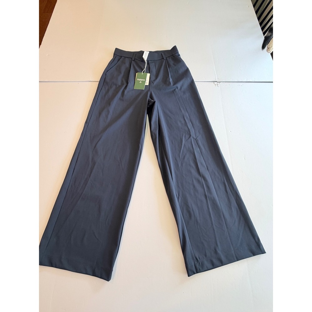 Halara High Waisted Wide Leg Pleated Trousers Navy Blue Size S Petite NWT